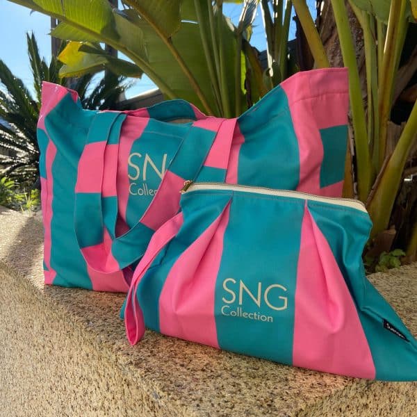 Bolsa playa Mara azul y rosa