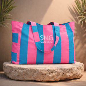 Bolsa playa 'Mara' azul y rosa